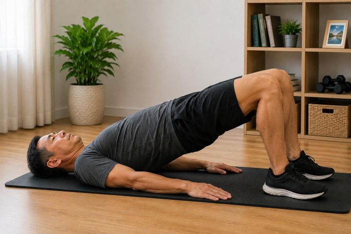 Bài tập cầu mông chủ yếu tăng cường cơ mông và cơ đùi sau, đồng thời huy động cơ bụng và các cơ vùng thân mình. Ảnh: AI.