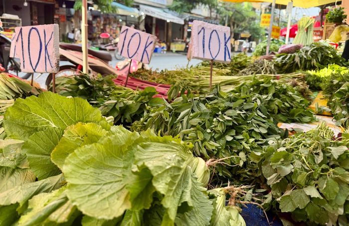  Nhiều loại rau tại chợ truyền thống đang được bán đồng giá 10.000 đồng/kg. Ảnh: An Hà.