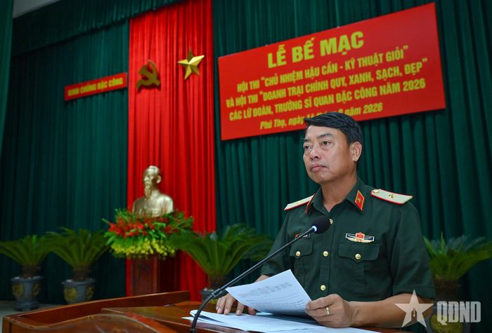  Thiếu tướng Hoàng Minh Sơn, Tư lệnh Binh chủng Đặc công phát biểu chỉ đạo buổi bế mạc. 