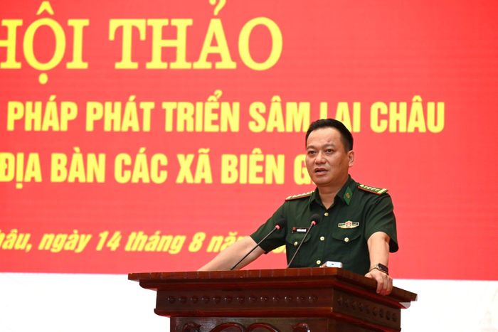   Đại tá Trương Minh Đức, Chỉ huy trưởng Ban chỉ huy Bộ đội Biên phòng tỉnh Lai Châu phát biểu tại hội thảo. 
