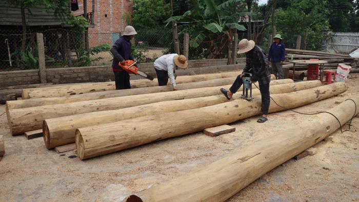  Sửa chữa lại các cột nhà. Ảnh: HỮU PHÚC 