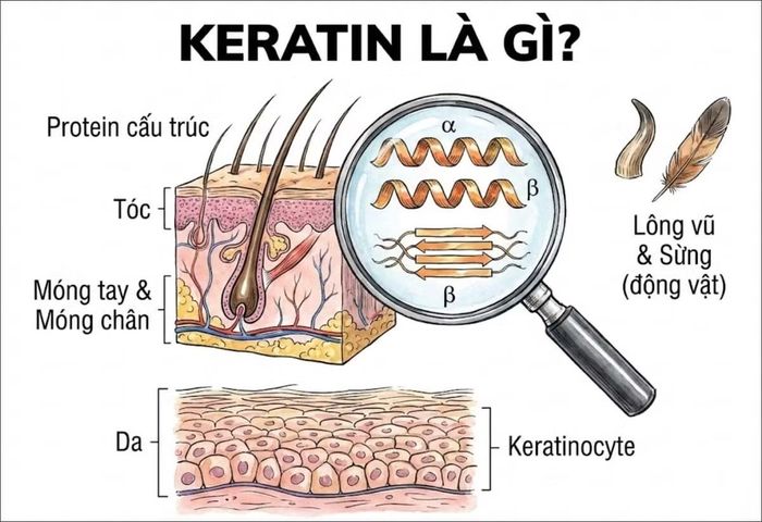 Keratin có nhiều trong lông tóc người và các loài động vật.