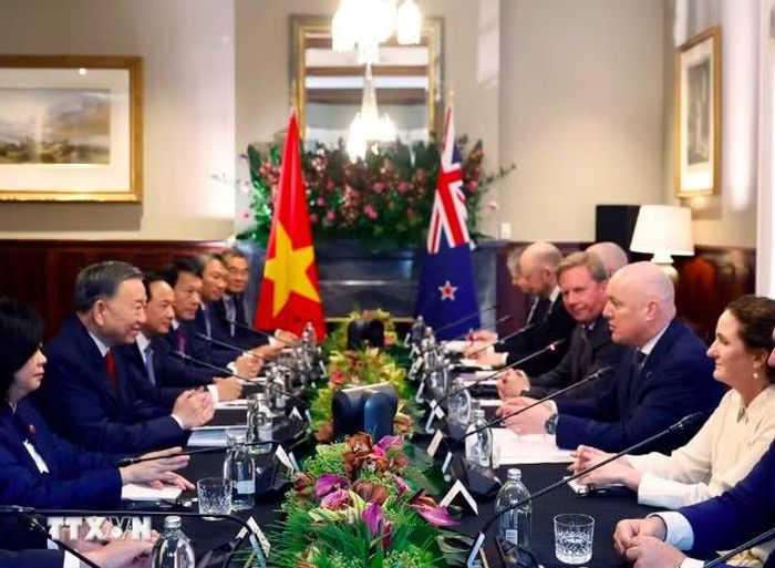 Tổng Bí thư, Chủ tịch nước Tô Lâm hội đàm với Thủ tướng New Zealand Christopher Luxon. Ảnh: TTXVN.