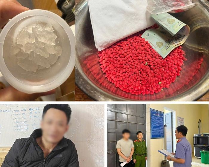Bị can Phan Trọng Tài và Nguyễn Trung Thành cùng tang vật bị thu giữ trong vụ án,