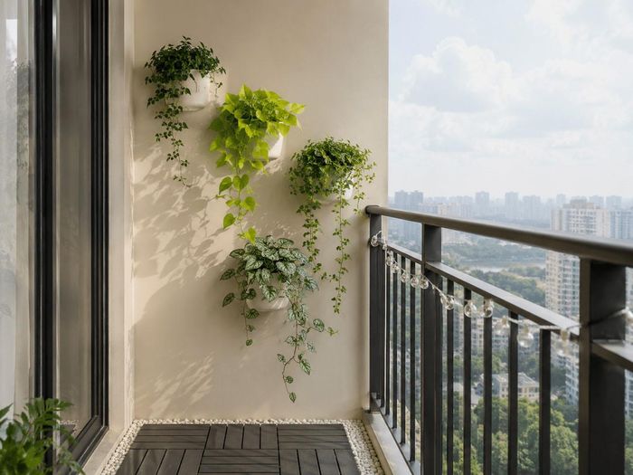 Cây trầu bà treo ban công xanh mát.