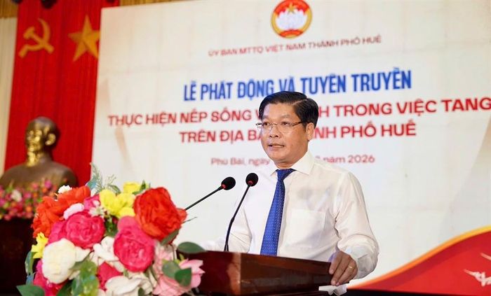 Ông Nguyễn Chí Tài, Phó Bí thư Thành ủy, Chủ tịch Ủy ban MTTQ Việt Nam thành phố Huế, phát động tuyên truyền thực hiện “nếp sống văn minh trong việc tổ chức lễ tang” trên địa bàn thành phố.