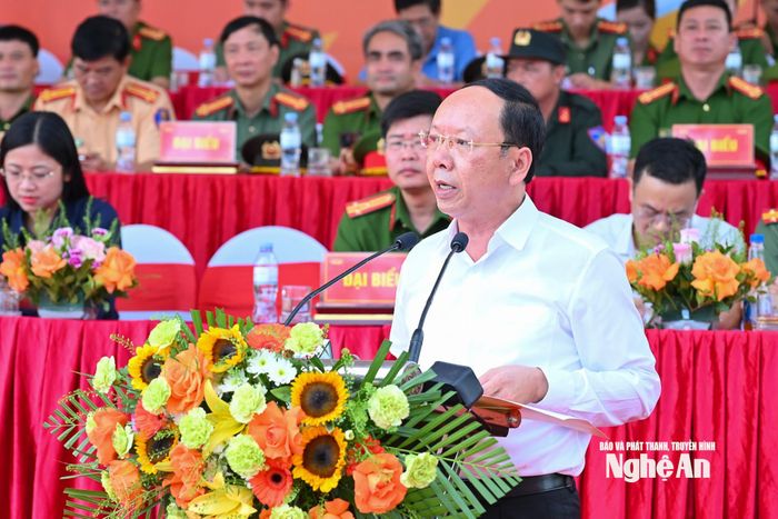 Đồng chí Bùi Thanh An - Phó Chủ tịch Thường trực UBND tỉnh phát biểu khai mạc cuộc diễn tập. Ảnh: Thành Cường