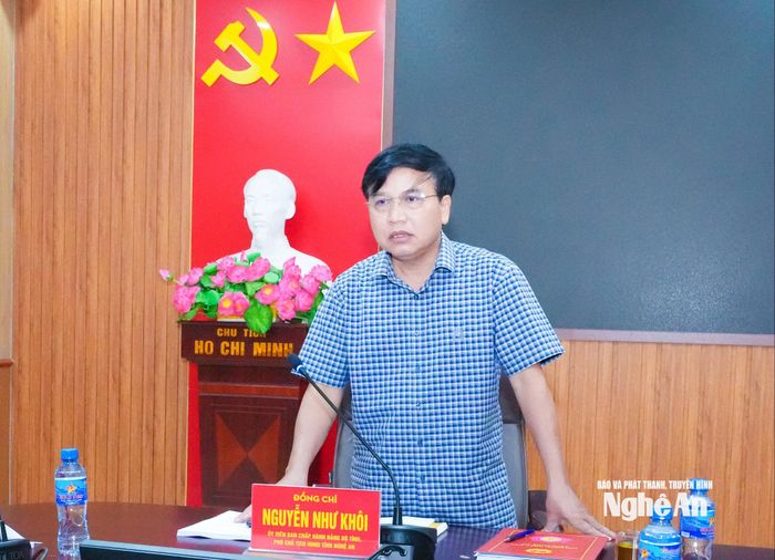 Đồng chí Nguyễn Như Khôi - Ủy viên Ban Chấp hành Đảng bộ tỉnh, Phó Chủ tịch HĐND tỉnh kết luận tại cuộc làm việc. Ảnh: Mai Hoa