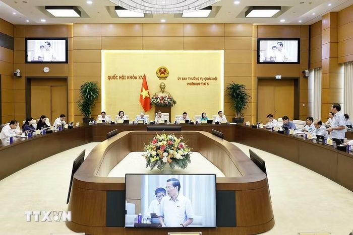 Chủ nhiệm Ủy ban Kinh tế và Tài chính của Quốc hội Phan Văn Mãi trình bày ý kiến đối với nội dung cơ quan trình dự kiến tiếp thu, giải trình và chỉnh lý các dự thảo. (Ảnh: Doãn Tấn/TTXVN)