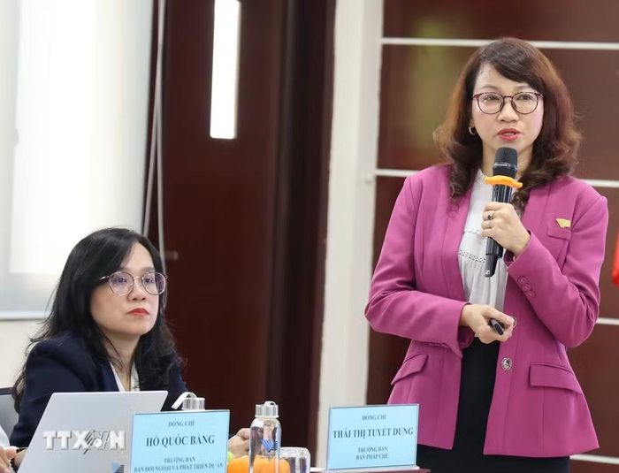 Bà Nguyễn Thị Thanh Mai, Giám đốc Đại học Quốc gia Thành phố Hồ Chí Minh thông tin về tình hình triển khai một số nhiệm vụ khoa học, công nghệ chiến lược. (Ảnh: Hứa Chung/TTXVN)