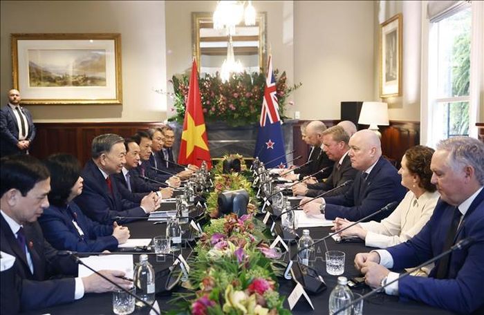 Tổng Bí thư, Chủ tịch nước Tô Lâm hội đàm chính thức với Thủ tướng New Zealand Christopher Luxon. Ảnh: Thống Nhất/ TTXVN