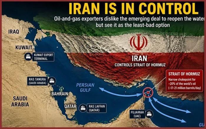 Các nhà xuất khẩu năng lượng Vùng Vịnh cho rằng sự kiểm soát của Iran đối với Hormuz gây gián đoạn hoạt động xuất khẩu dầu khí của khu vực. Nhưng họ cũng cho rằng lựa chọn còn lại – quay trở lại chiến tranh – sẽ tồi tệ hơn. Ảnh: WSJ.