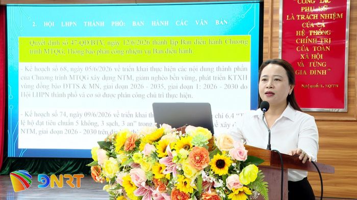 Đại diện Hội Liên hiệp Phụ nữ thành phố trình bày nội dung tại hội nghị. Ảnh: XUÂN THỊNH - TRƯỜNG SƠN