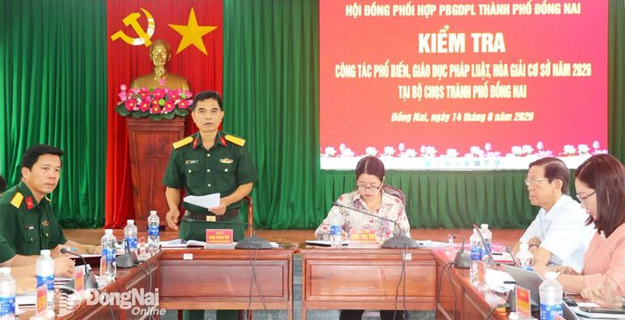 Đại tá Bùi Văn Sỹ, Phó Chính ủy Bộ Chỉ huy Quân sự thành phố Đồng Nai phát biểu ý kiến. Ảnh: An Nhơn