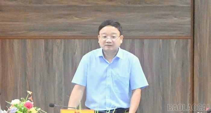 Đồng chí Lã Tiến Ngọc - Ủy viên Ủy ban Kiểm tra Tỉnh ủy phát biểu kết luận buổi làm việc.