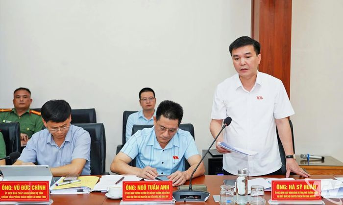 Đồng chí Hà Sỹ Huân, Phó Trưởng Đoàn chuyên trách Đoàn ĐBQH tỉnh phát biểu tại buổi làm việc.