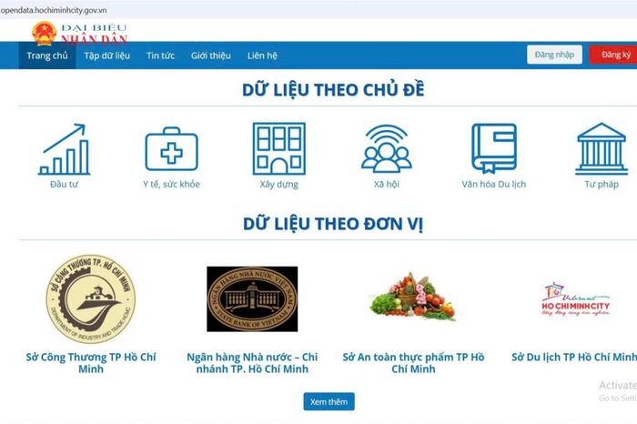 Tại Cổng thông tin dữ liệu thành phố người dân, doanh nghiệp có thể tìm kiếm dữ liệu theo chủ đề hoặc dữ liệu theo đơn vị... Ảnh: Quang Phương