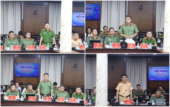 Đại diện các phòng chức năng công an thành phố phát biểu tại hội nghị