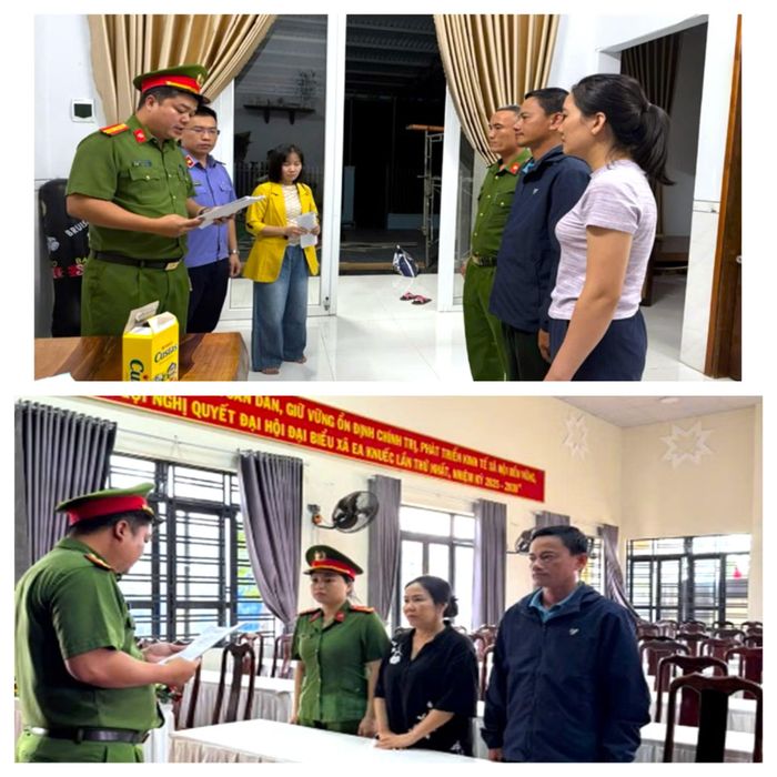Cơ quan điều tra tống đạt các quyết định khởi tố đối với Lê Ngọc Ánh (dưới) và Trần Thị Lệ Hằng (trên) (Ảnh CA cung cấp).