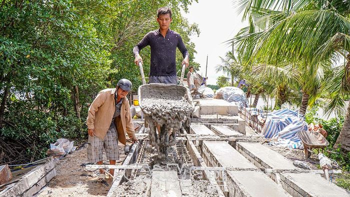 Nhà thầu đang đẩy nhanh tiến độ thi công các tuyến lộ trên địa bàn xã Đất Mũi.