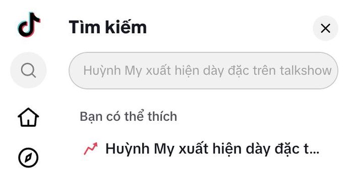 Từ khóa tìm kiếm liên quan đến Huỳnh My lọt xu hướng trên TikTok (Ảnh chụp màn hình)