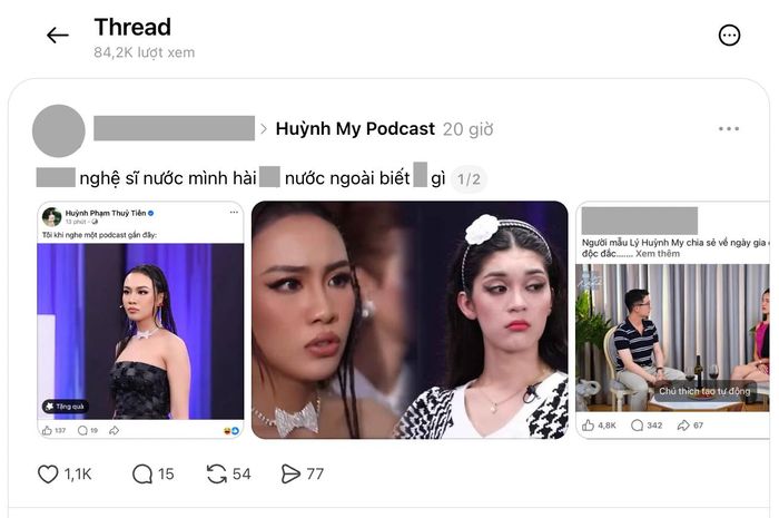 Các bài đăng liên quan đến Huỳnh My trên Threads có lượng xem lớn (Ảnh chụp màn hình)