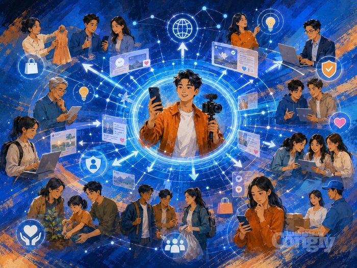 KOL kết nối cộng đồng số. Ảnh được tạo với sự hỗ trợ của AI.