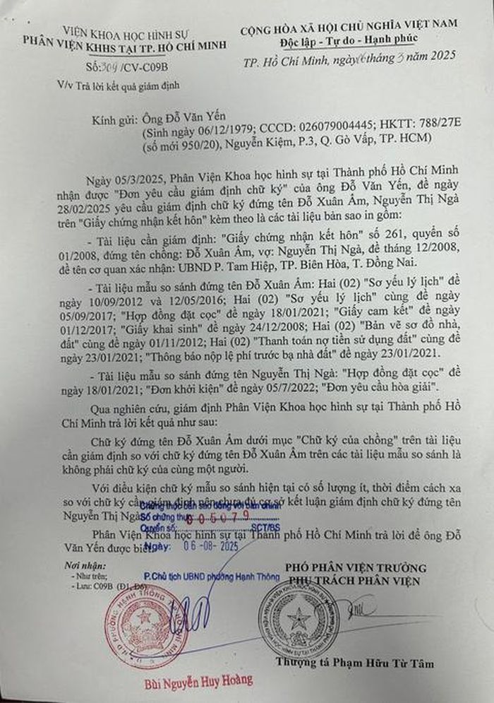Kết quả giám định chữ ký không phải của ông Ẩm