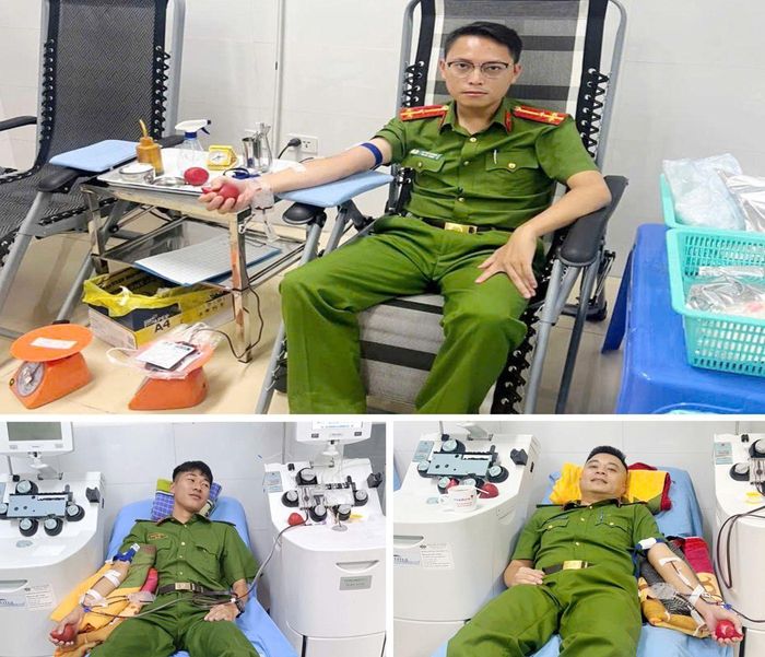 Cán bộ, chiến sĩ Trại tạm giam Công an tỉnh tham gia hiến máu cứu phạm nhân qua cơn nguy kịch. (Ảnh: Công an Thanh Hoá)