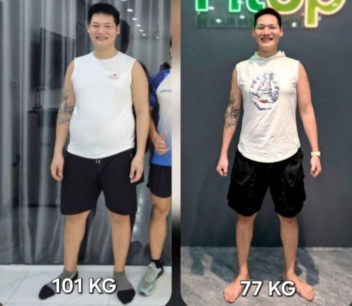 Bách trước và sau khi giảm cân thành công.