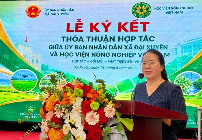 Chủ tịch Hội Nông dân thành phố Hà Nội Phạm Hải Hoa phát biểu tại Lễ ký kết. Ảnh: Vân Nga