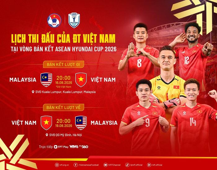 Lịch thi đấu vòng Bán kết ASEAN Cup 2026 của ĐT Việt Nam. (Ảnh: VFF)