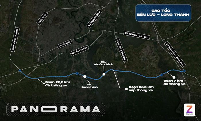  Trên tổng chiều dài tuyến gần 58 km, khoảng 55 km đã hoàn thành. Trong đó, gần 26 km đã được đưa vào khai thác tạm, từ nút giao cao tốc TP.HCM - Trung Lương đến nút giao Nguyễn Văn Tạo và từ nút giao Phước An đến Quốc lộ 51 với toàn bộ 7/7 nút giao. 