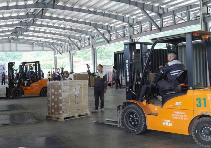 Hàng hoá xuất nhập khẩu tại Cửa khẩu Chi Ma, tỉnh Lạng Sơn. (Ảnh: ĐĂNG ANH)