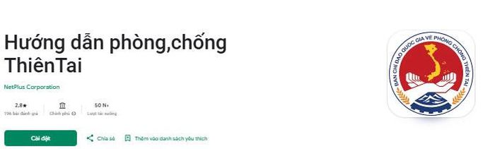 Ứng dụng Phòng chống thiên tai trên App. Ảnh chụp màn hình