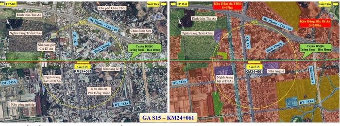  Sơ đồ dự kiến bố trí nhà ga trên địa bàn phường Đông Hòa, TPHCM. Ảnh: ĐƠN VỊ TƯ VẤN 