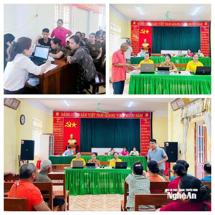 Cán bộ, công chức xã Tương Dương về bản giải quyết thủ tục hành chính cho người dân. Ảnh: Mai Hoa
