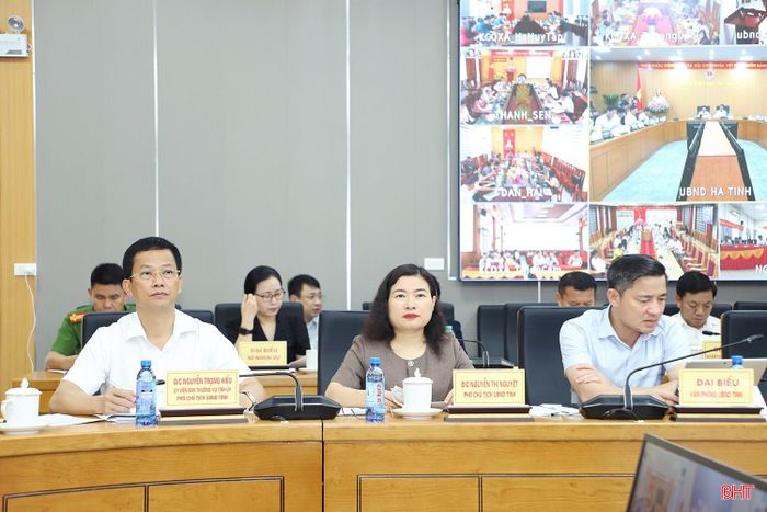 Các Phó Chủ tịch UBND tỉnh: Nguyễn Trọng Hiếu, Nguyễn Thị Nguyệt và đại biểu dự cuộc họp.