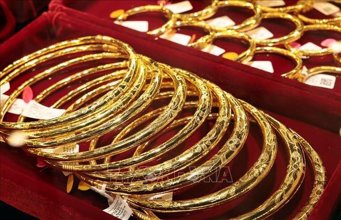 Vàng trang sức bày bán tại Công ty Vàng Phú Quý. Ảnh: Trần Việt/TTXVN