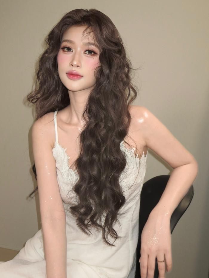 Những lọn tóc xoăn ôm lấy gương mặt, lớp make-up trong trẻo cũng góp phần tạo nên sức hút cho Thiên Ân. Ảnh: Threads Hiwon