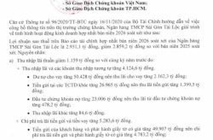 Báo cáo giải trình của STB.
