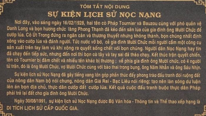 Bia giới thiệu và ghi dấu sự kiện lịch sử Nọc Nạng. Ảnh: Tường Quang