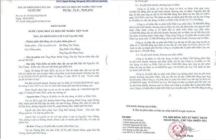 Bản án phúc thẩm số 07/2025/KDTM-PT ngày 28/02/2025 của TAND cấp cao tại Hà Nội.