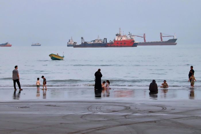 Tàu thương mại neo đậu tại eo biển Hormuz. (Ảnh: AP)