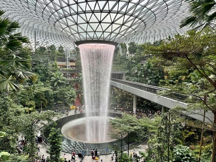Bao quanh thác nước là khu rừng nhiệt đới bậc thang với những con đường đi bộ, khu vườn và các tác phẩm nghệ thuật. (Ảnh: Christopher Muther/Globe Staff)