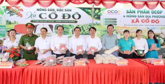 Các đại biểu tham quan gian hàng trưng bày sản phẩm OCOP, nông sản đặc trưng của địa phương. Ảnh: Hồng Đạt
