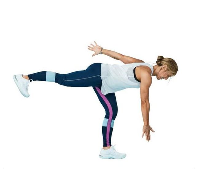 Cách thực hiện bài tập nâng một chân kết hợp gập gối. Ảnh: Health.com