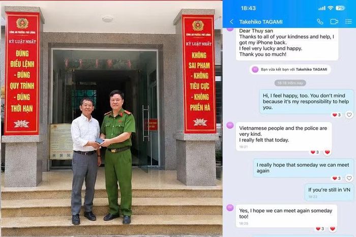 Du khách Nhật cảm ơn sự tận tâm của Công an phường Phú Lương (Hà Nội)