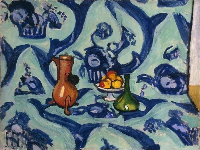  Bức tranh Nature morte avec camaïeu bleu (Tĩnh vật với khăn trải bàn xanh) do họa sĩ người Pháp Henri Matisse vẽ vào năm 1909. Ảnh: wikiart. 