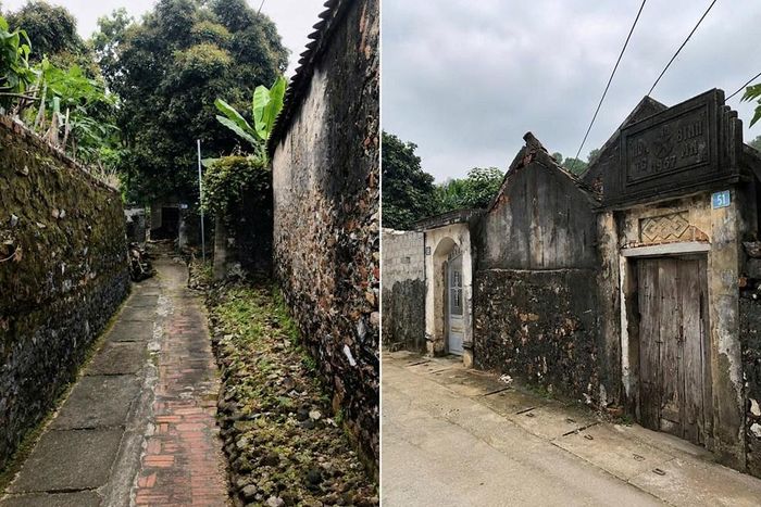 Đường gạch đỏ và tường đá phủ rêu là những hình ảnh quen thuộc ở làng cổ Đông Sơn